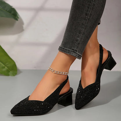 🔥Last Day Promotion 50% OFF - Women's Fashion Rhinestone High Heel Chunky Heel Sandals