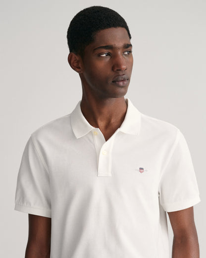 Men's Regular Fit Shield Piqué Polo Shirt - WHITE