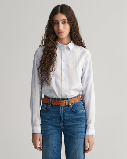 Women's Regular Fit Striped Poplin Shirt - LIGHT BLUE