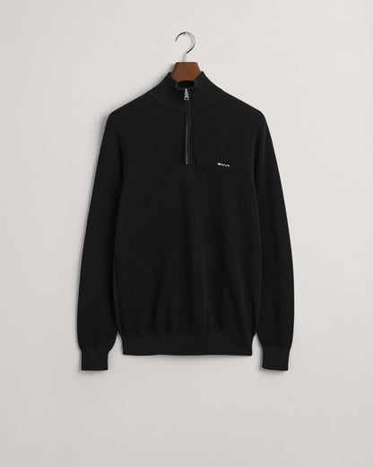 Men's Cotton Piqué Half-Zip Sweater - BLACK