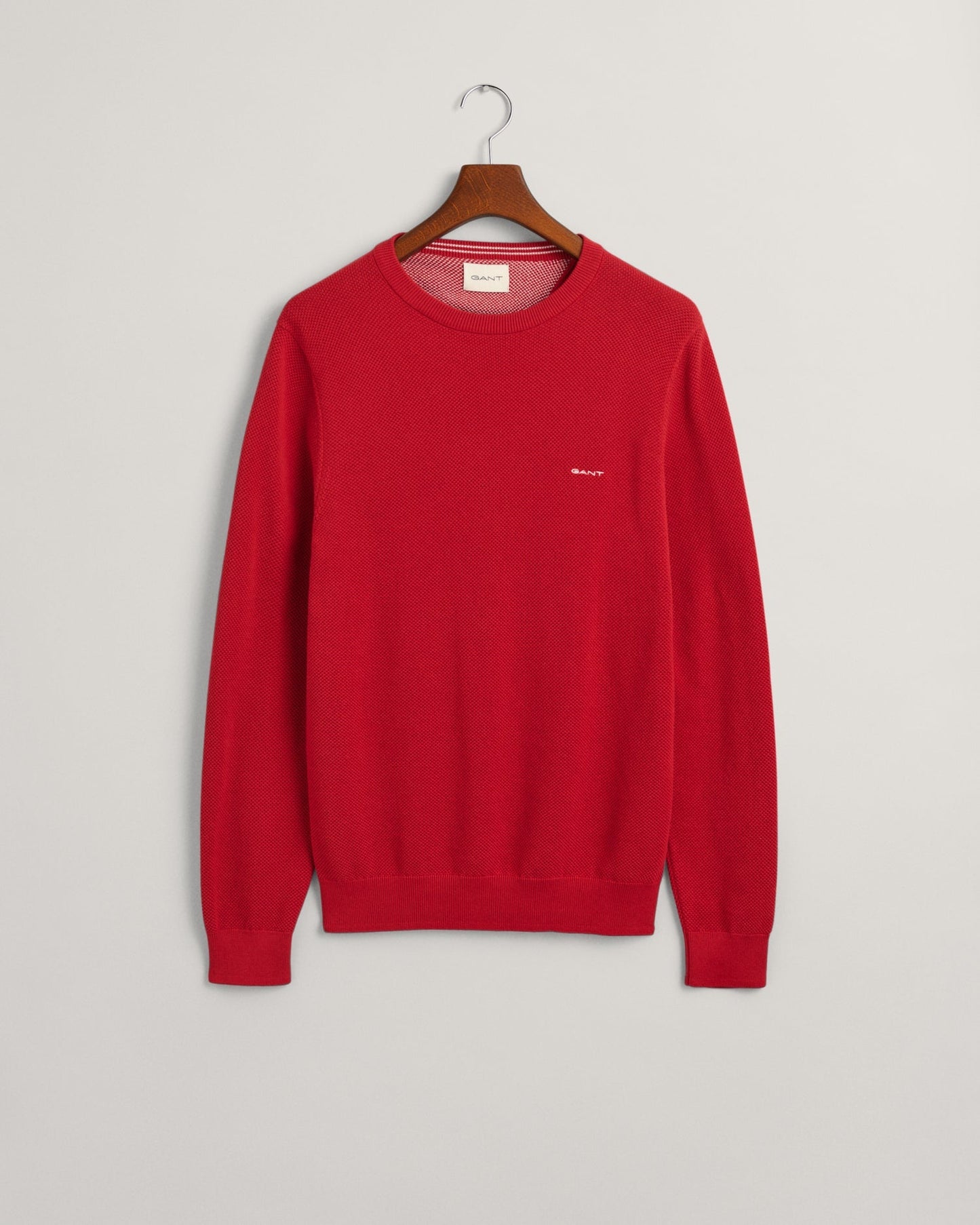Men's Cotton Piqué Crew Neck Sweater - RUBY RED
