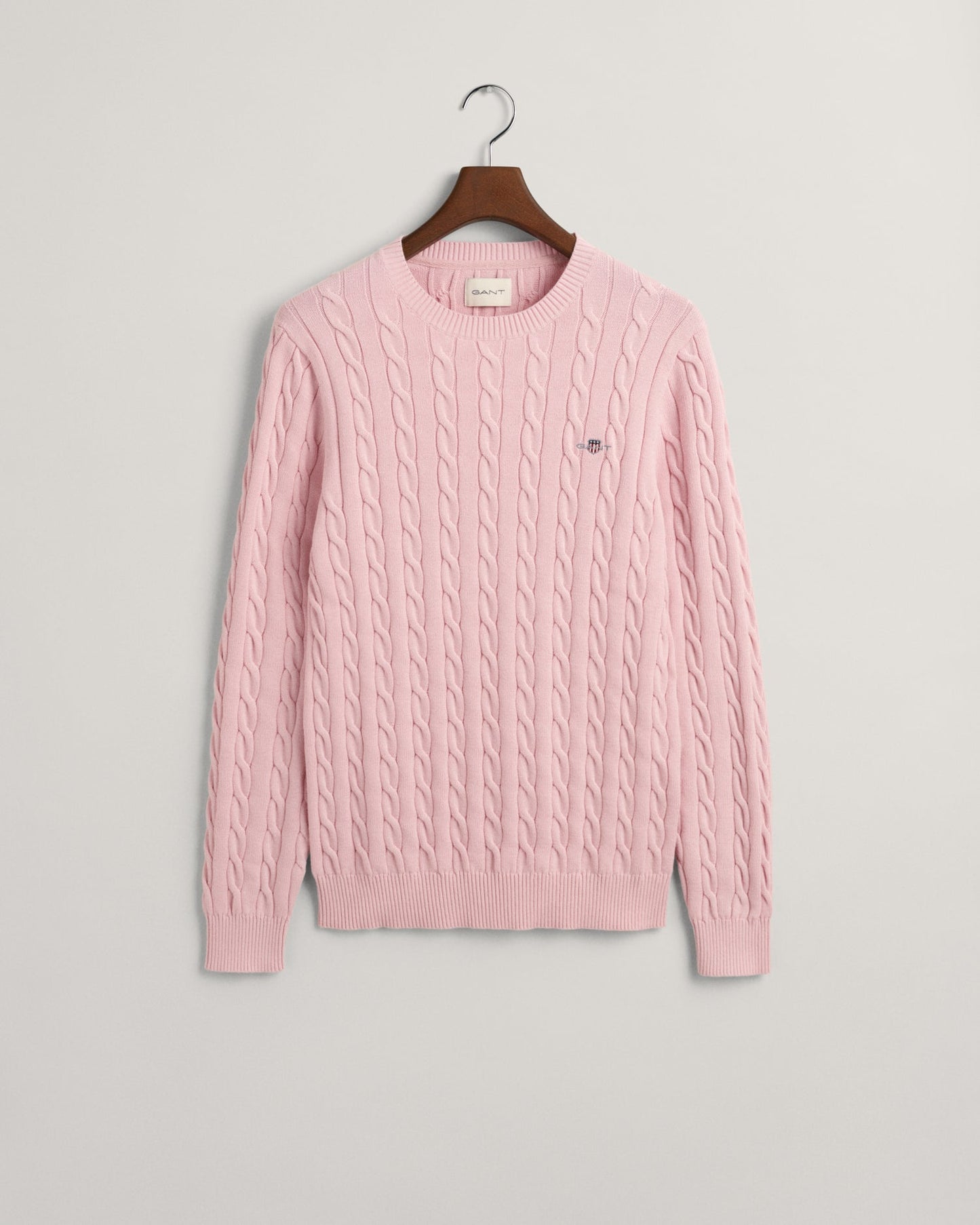 Men's Cotton Cable Knit Crew Neck Sweater - BLUSHING PINK