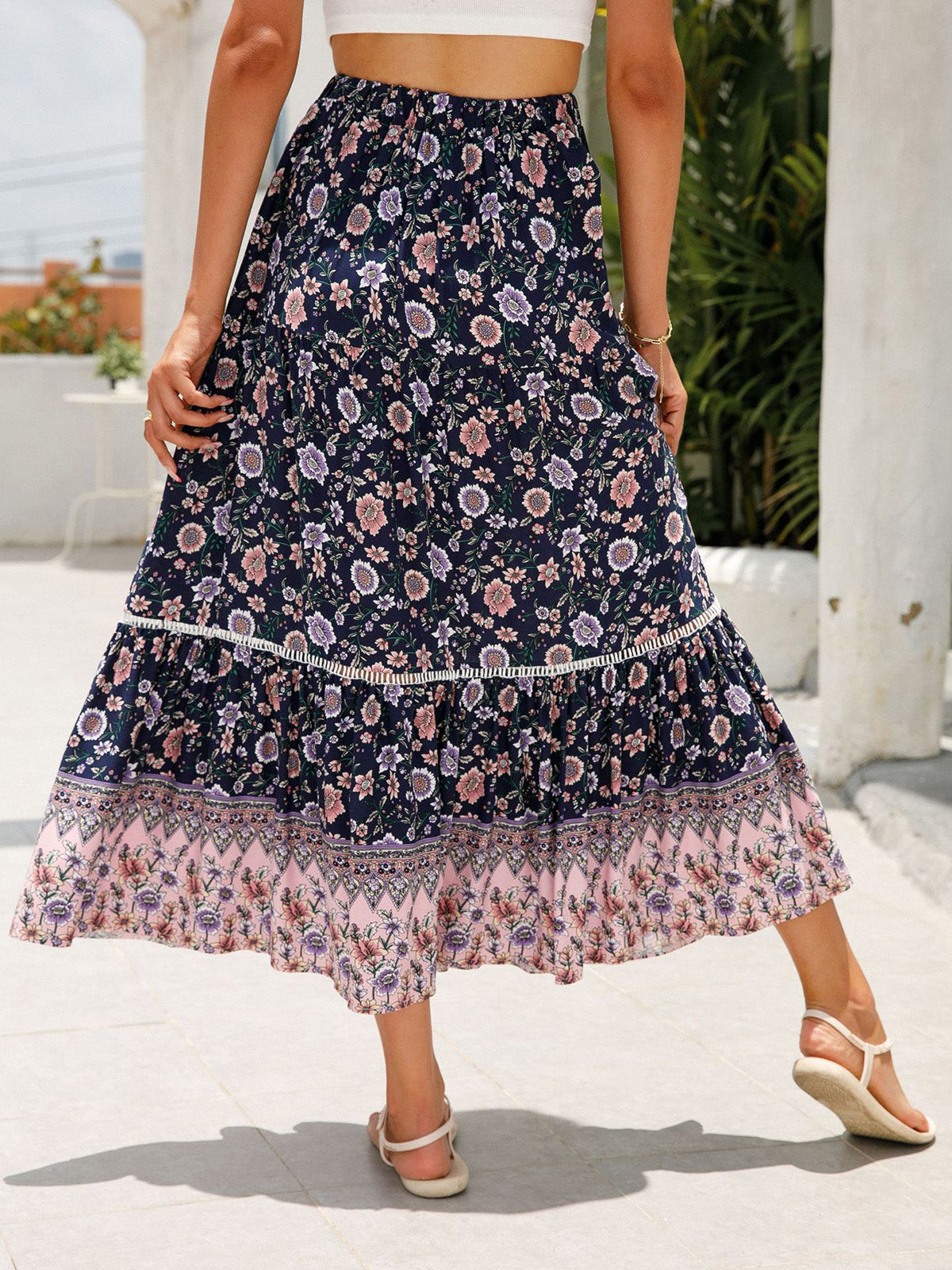 🔥Up to 69% OFF Today🔥Women's Summer Beach Pleated A-Line Boho Floral Elastic High Waist Maxi Skirts