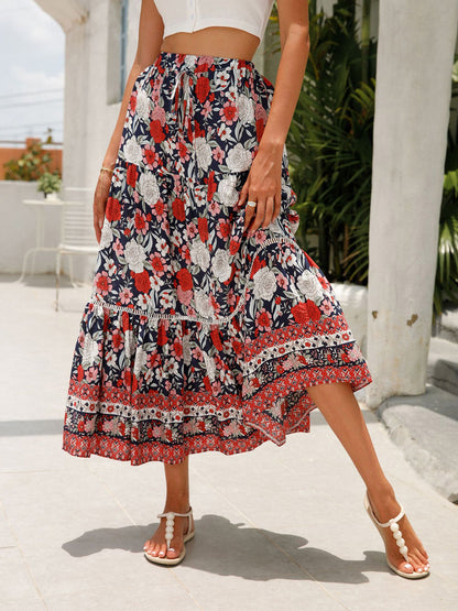 🔥Up to 69% OFF Today🔥Women's Summer Beach Pleated A-Line Boho Floral Elastic High Waist Maxi Skirts
