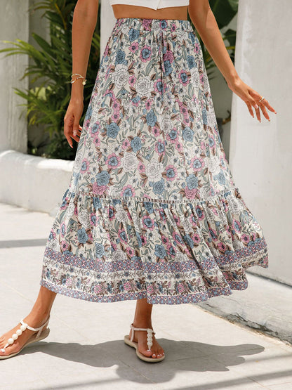 Women's Summer Boho Floral Elastic High Waist Beach Skirts