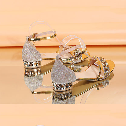 Energyjohn Women Summer 2025 Round-toe Rhinestone Peep-toe Sandals