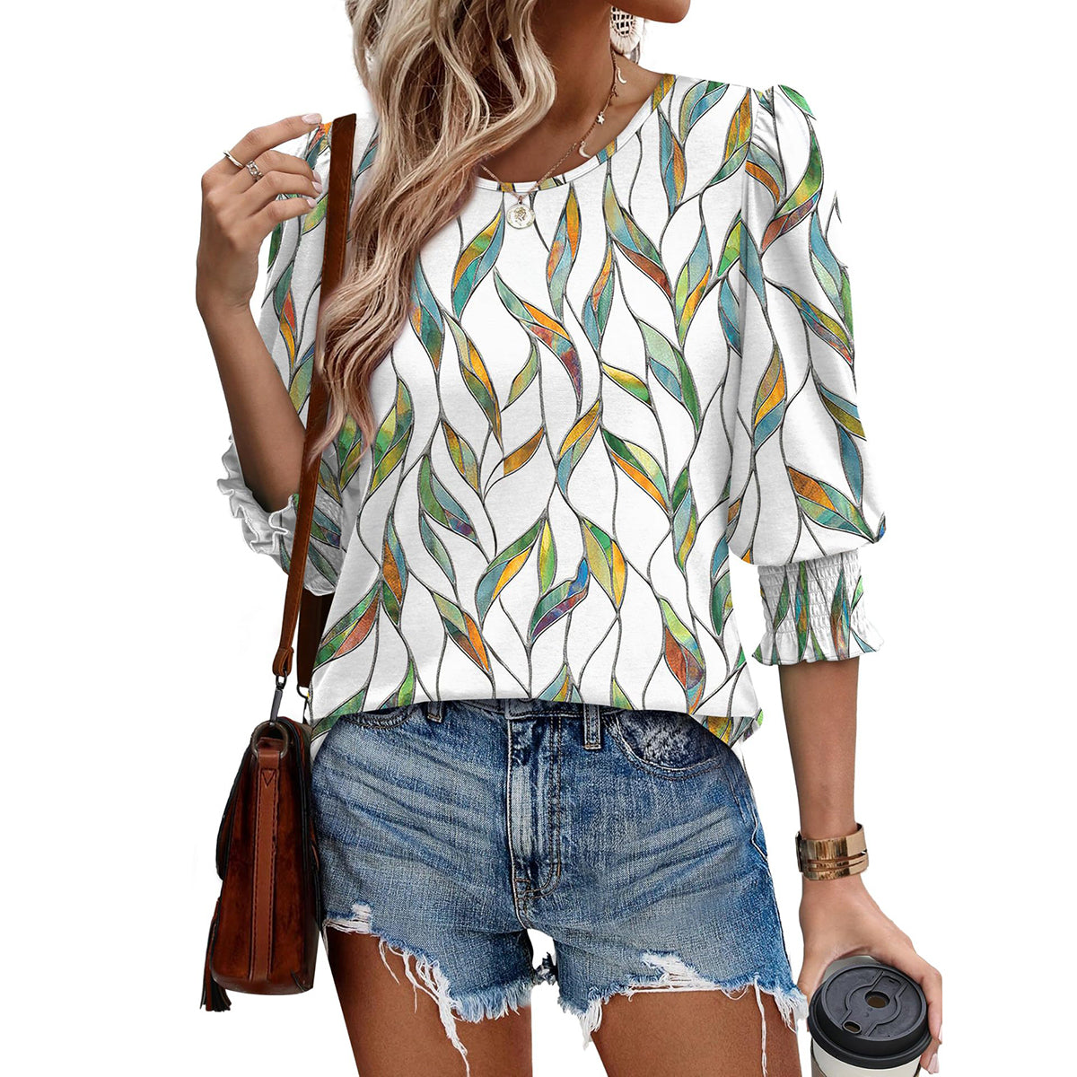 🥳Women Summer Printed Tops Elbow Sleeve Loose Fit Tee