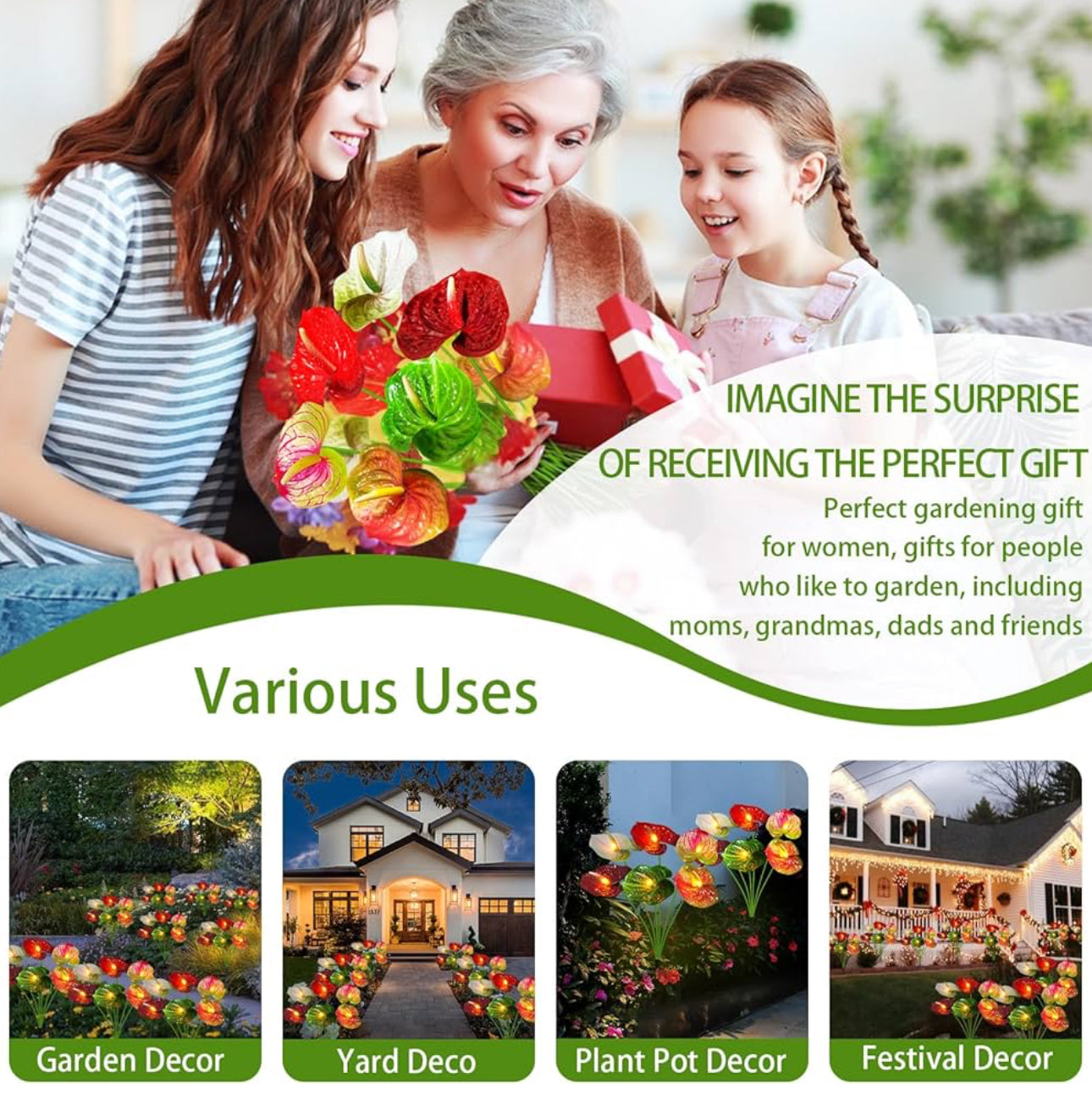 💐Chikalabs Anthurium Flowers Garden Solar Lights 2 Pack-16 Flowers