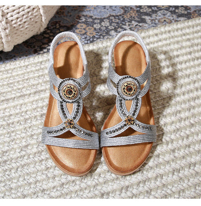 Comfortable Bohemian Fashion Rhinestone Platform Wedge Sandals