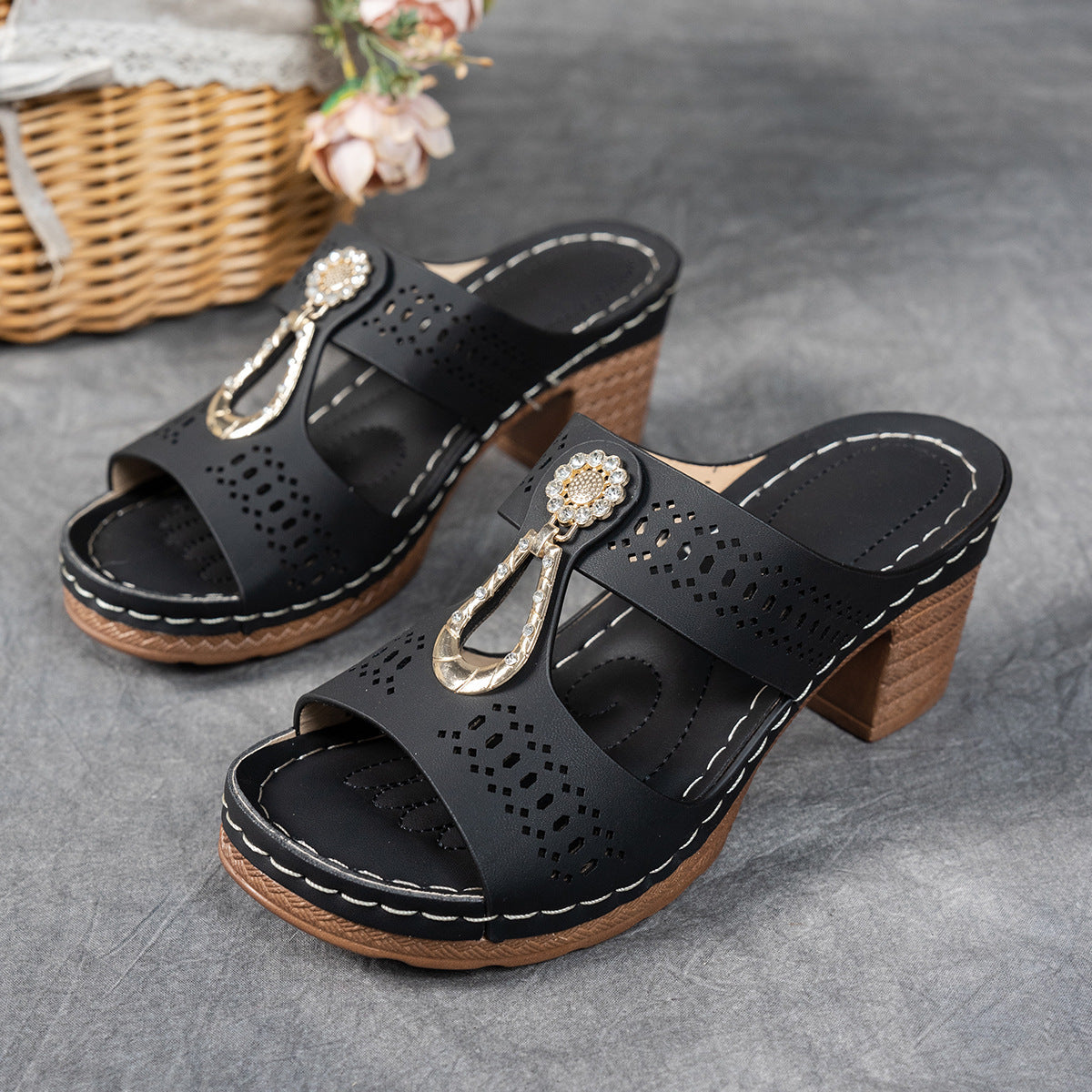 Women Orthopedic Rhinestones Heel Sandals