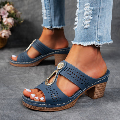 Women Orthopedic Rhinestones Heel Sandals