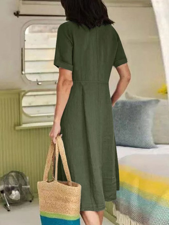 Women's Casual Elegant Cotton And Linen Dress