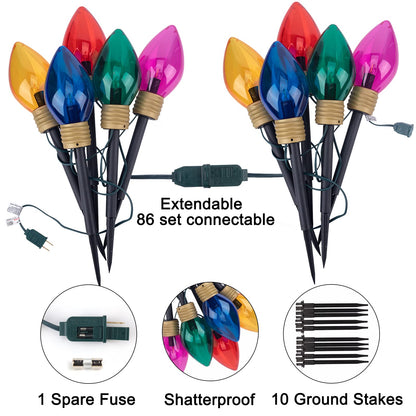 🎄Chikalabs Christmas Jumbo C9 Garden Pathway Lights with C7 LED on Green Wire, Multicolor