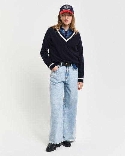 Superfine Lambswool Contrast V-Neck Sweater