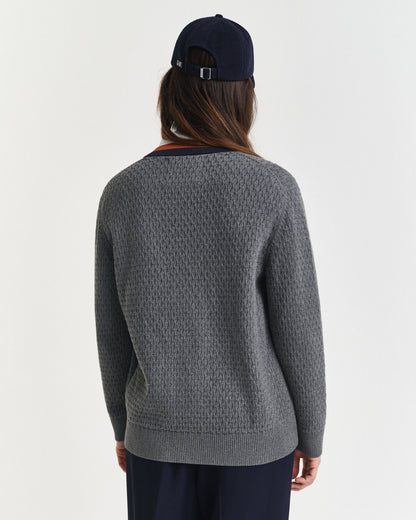 Textured Cotton Contrast Cardigan