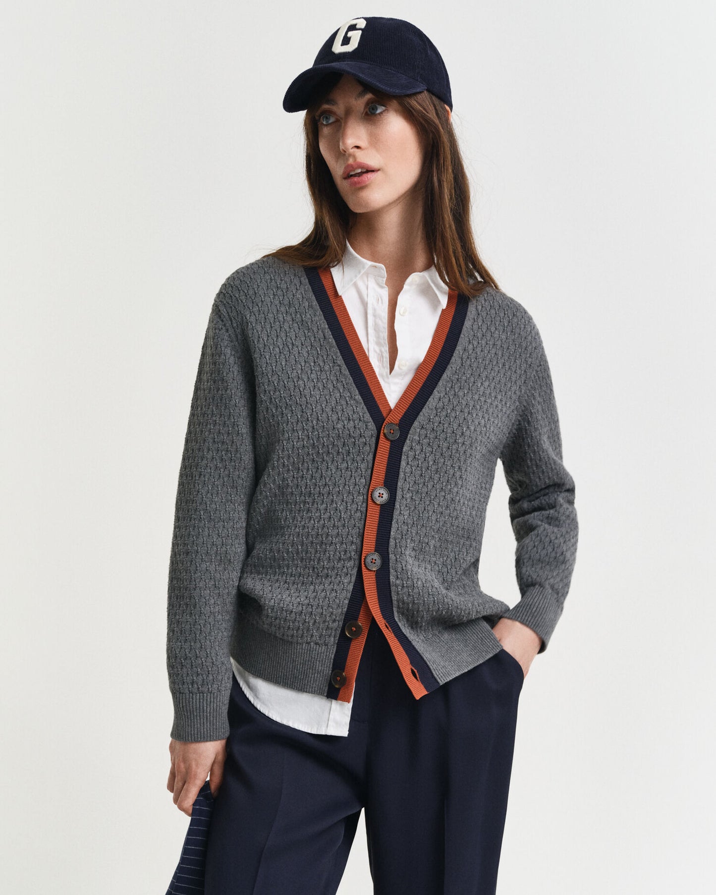 Textured Cotton Contrast Cardigan