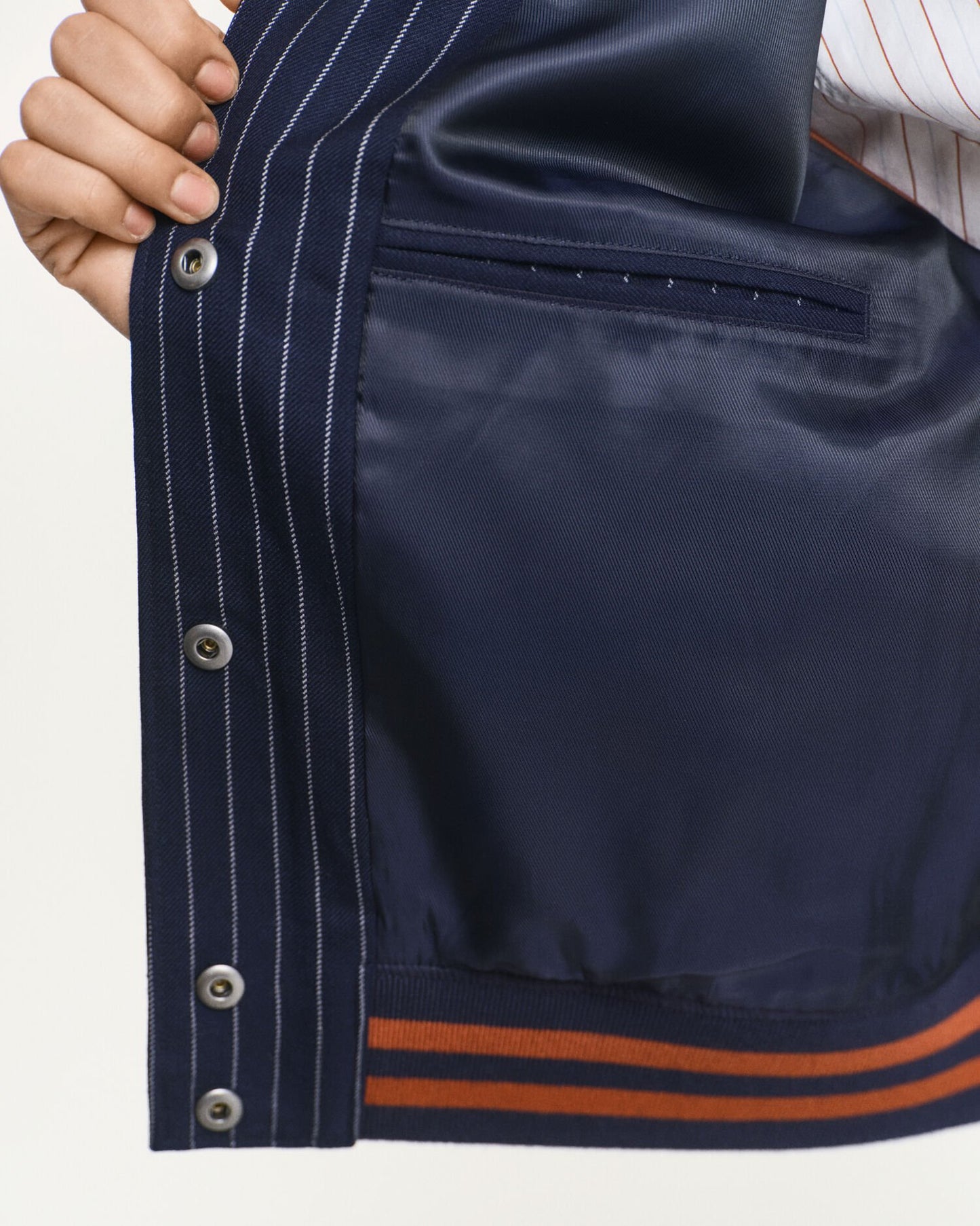 Pinstriped Varsity Jacket