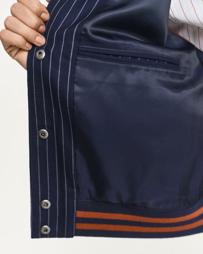 Pinstriped Varsity Jacket