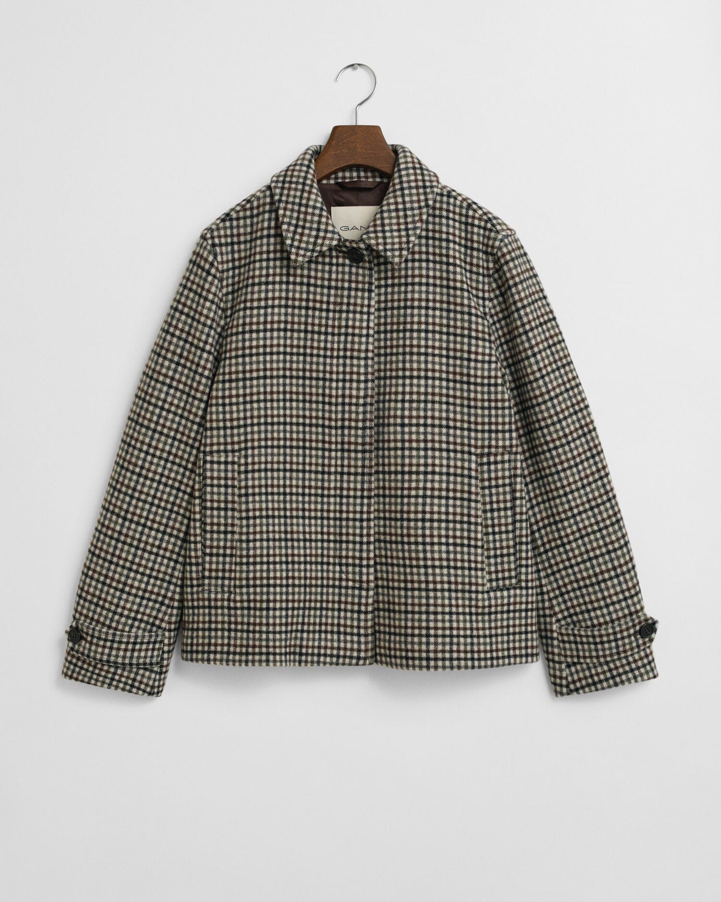 Short Checked Wool Blend Car Coat