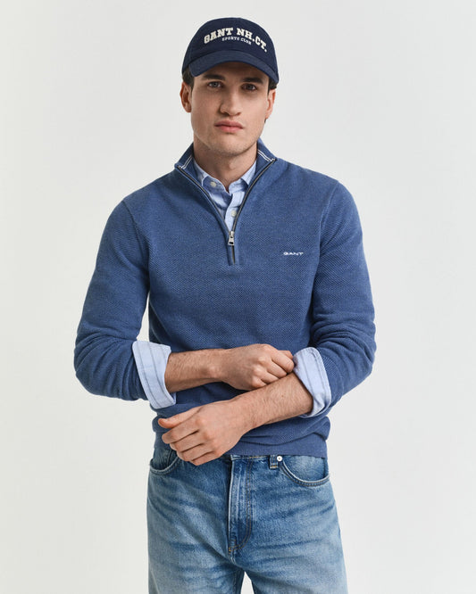 Cotton Piqué Half-Zip Sweater