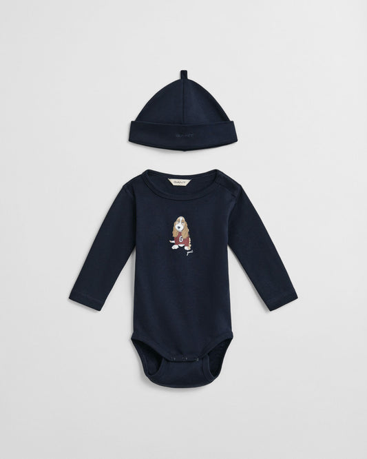 Baby Dog Print Bodysuit & Beanie