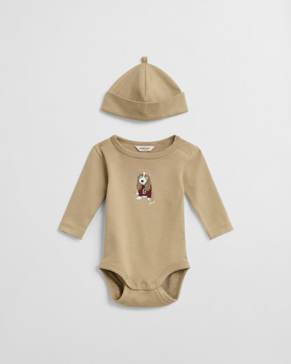 Baby Dog Print Bodysuit & Beanie