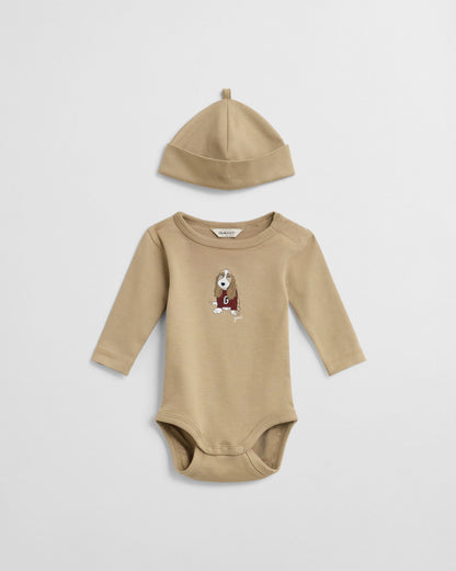 Baby Dog Print Bodysuit & Beanie