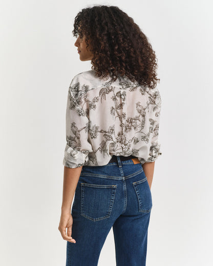 Relaxed Fit Tree Printed Cotton Silk Shirt