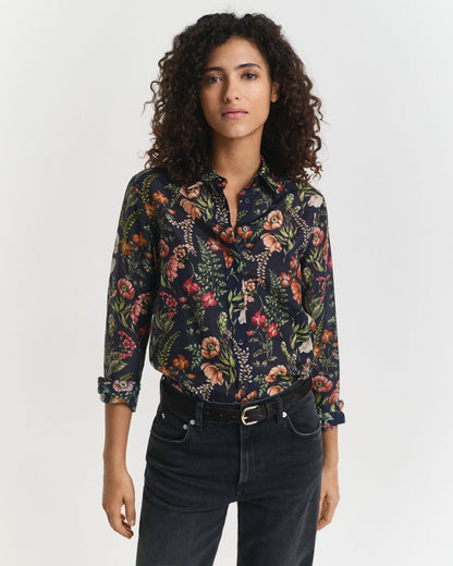 Regular Fit Floral Printed Cotton Silk Shirt