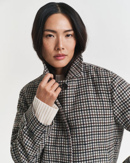 Short Checked Wool Blend Car Coat