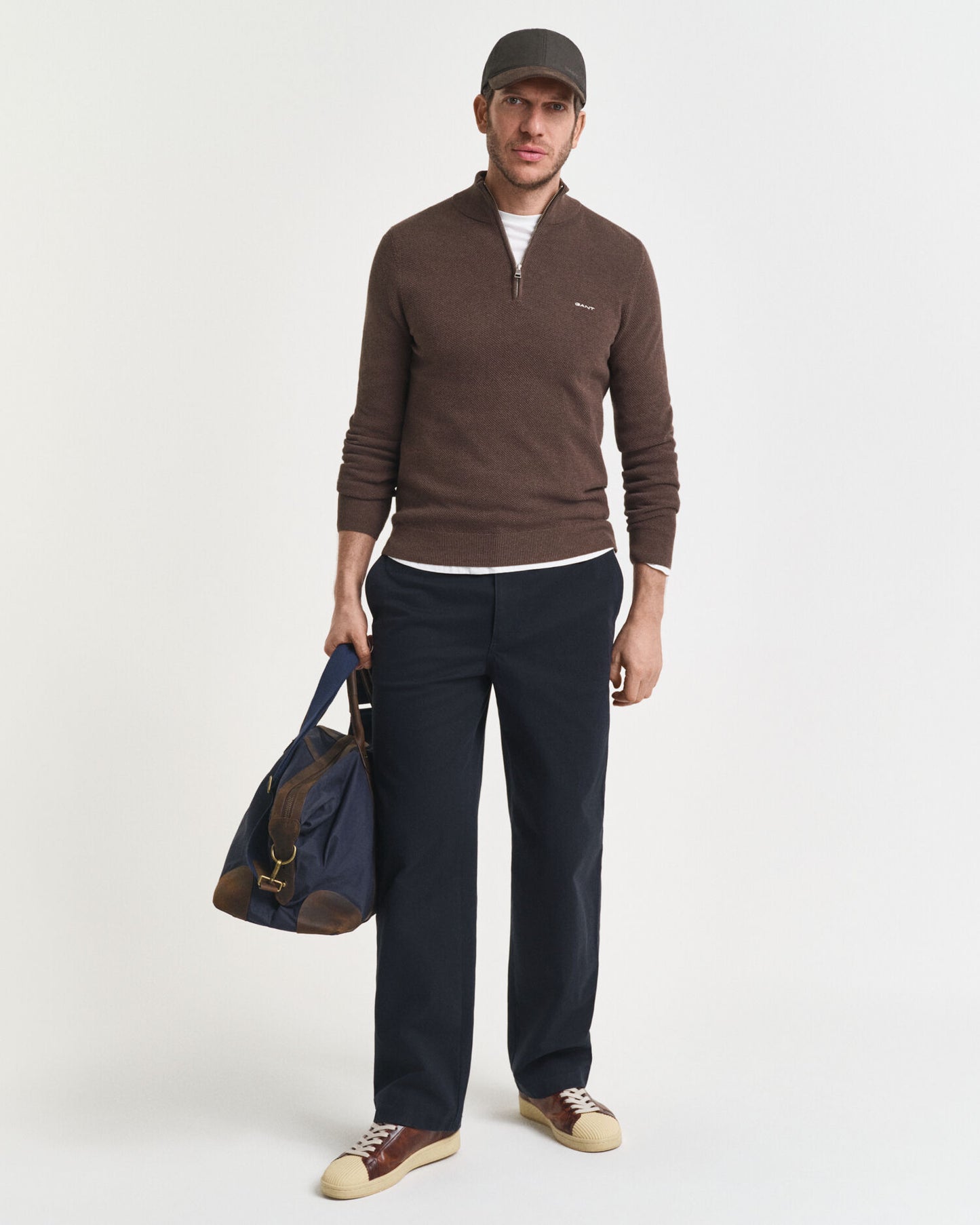 Cotton Piqué Half-Zip Sweater