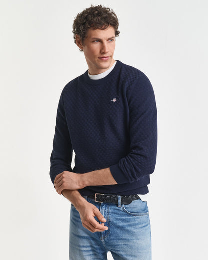 Micro Textured Crew Neck Sweater