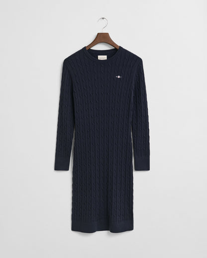 Stretch Cotton Cable Knit Crew Neck Dress