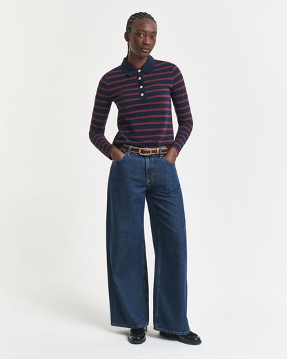 Breton Striped Long Sleeve Piqué Polo Shirt