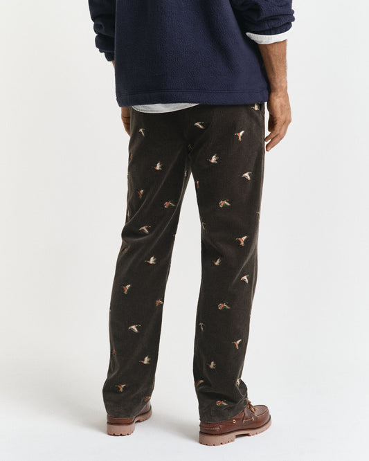 Straight Fit Embroidered Corduroy Pants