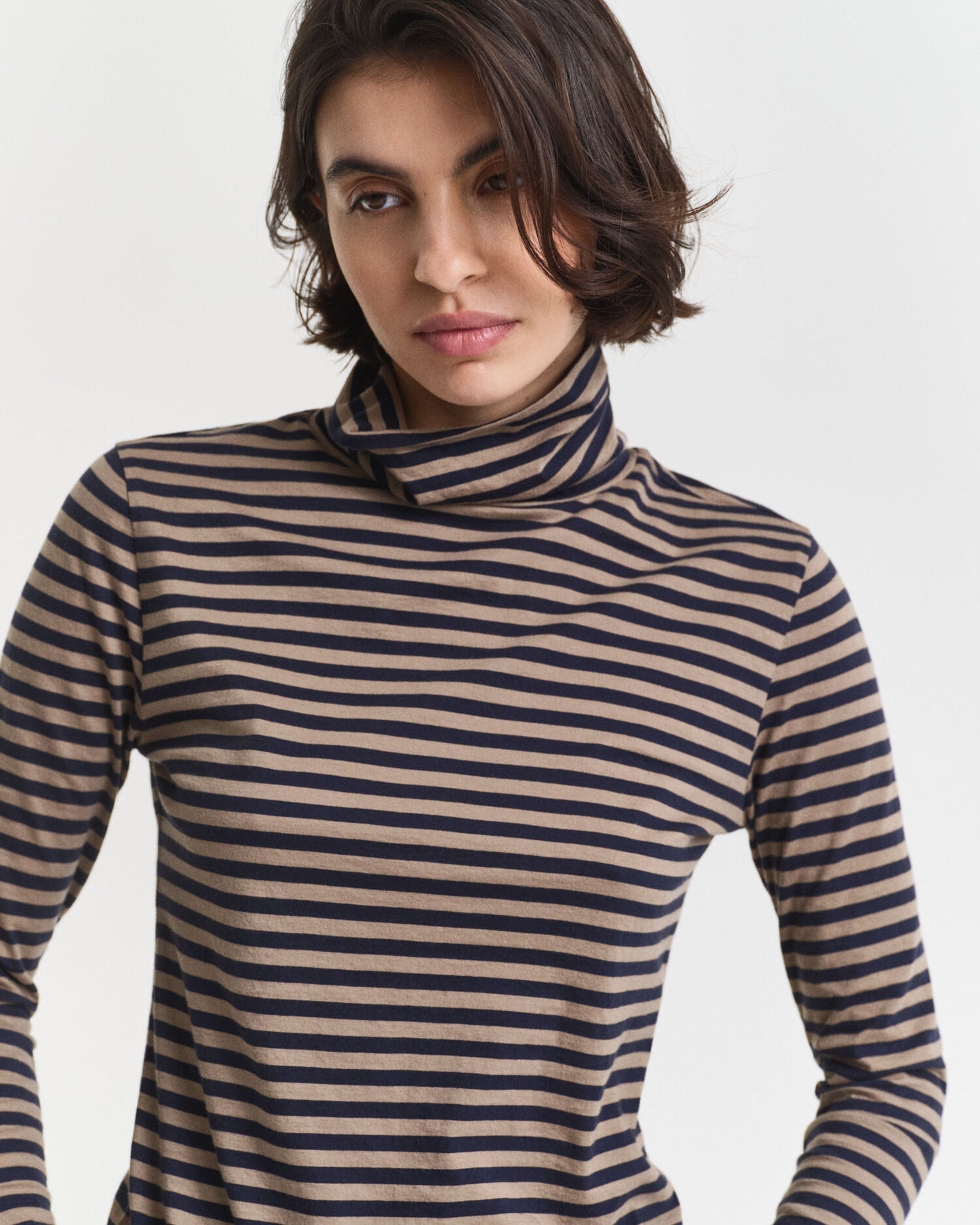 Lightweight Striped Cotton Turtleneck Top