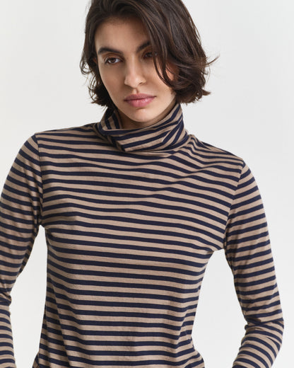 Lightweight Striped Cotton Turtleneck Top