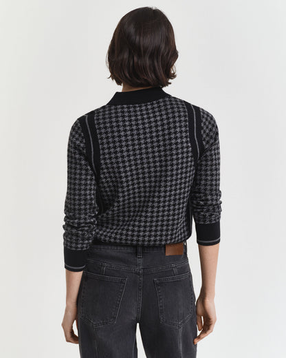 Houndstooth Jacquard Polo Sweater