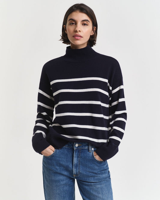 Striped Superfine Lambswool Turtleneck Sweater
