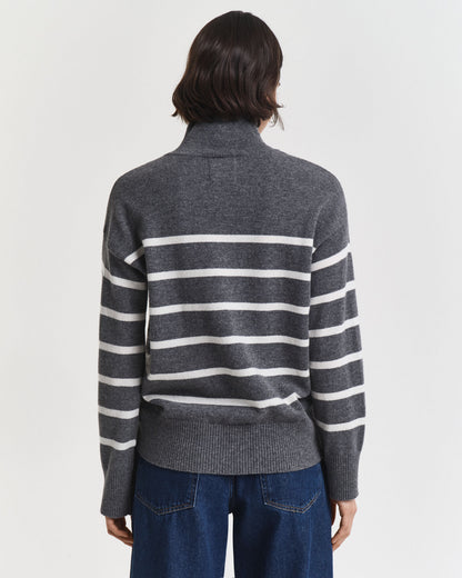 Striped Superfine Lambswool Turtleneck Sweater