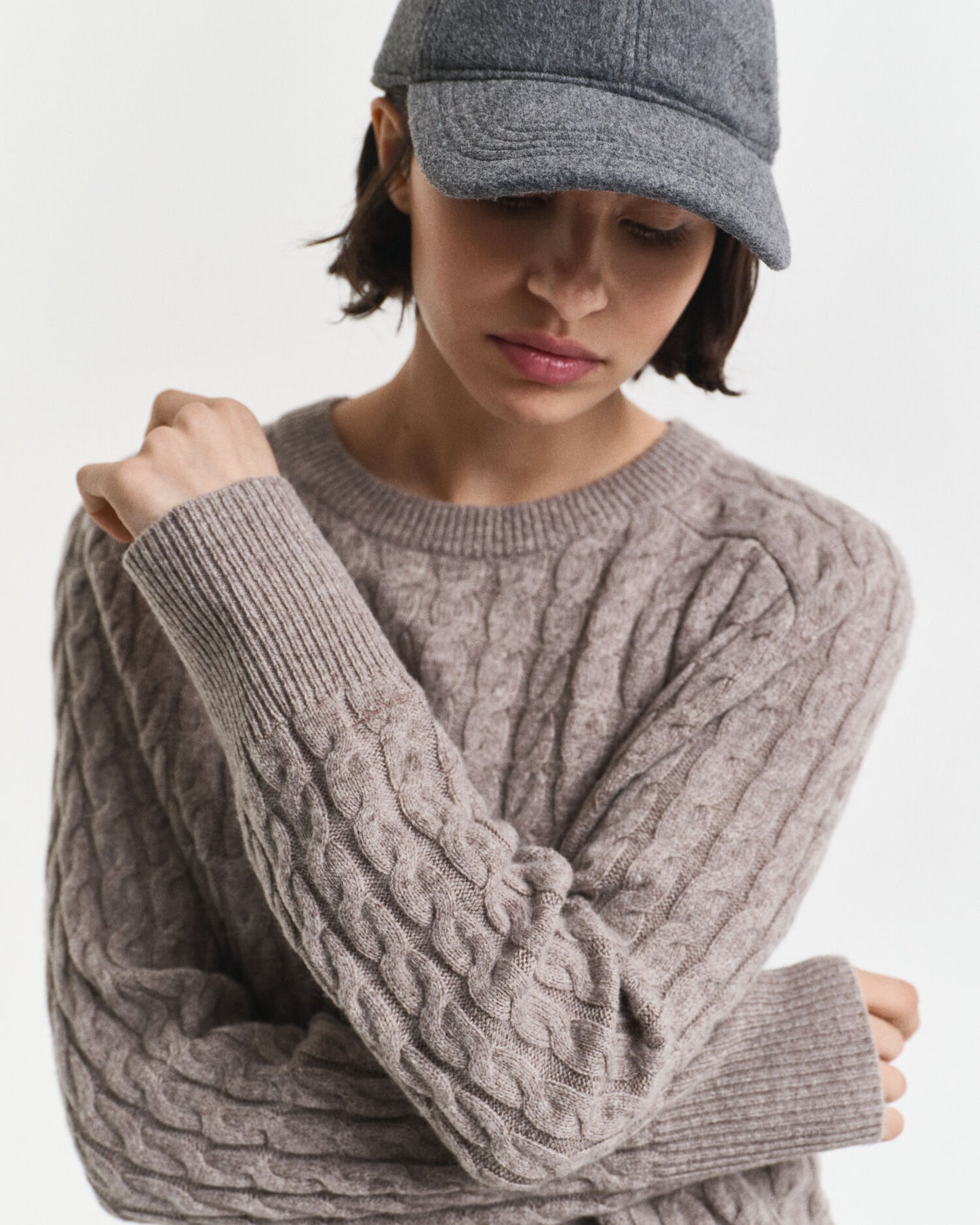 Wool Cable Knit Crew Neck Sweater
