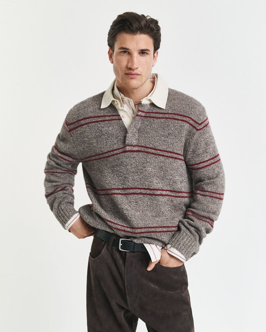 Striped Wool Blend Polo Sweater