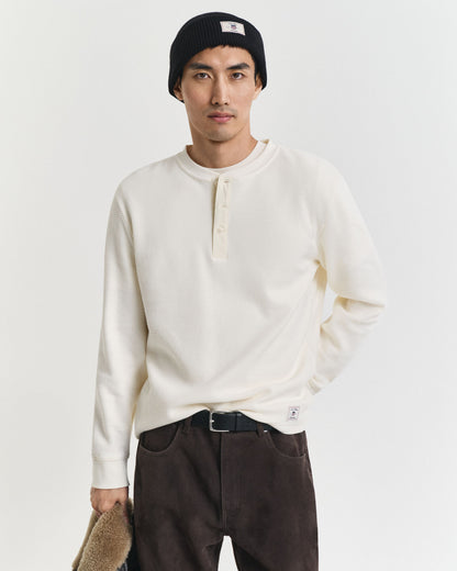 Waffle Textured Long Sleeve Henley T-Shirt