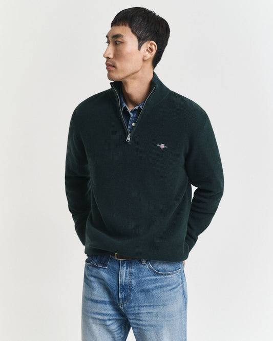 Ribbed Cotton Merino Wool Half-Zip Sweater
