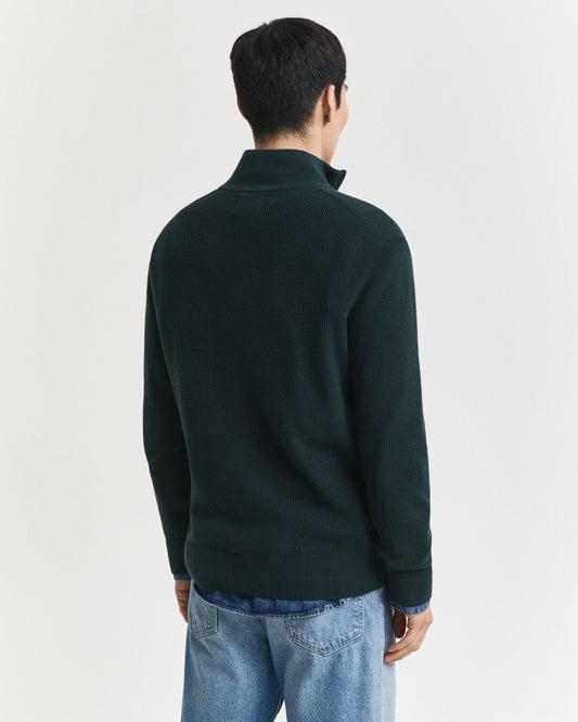 Ribbed Cotton Merino Wool Half-Zip Sweater