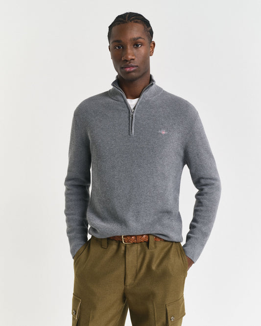 Ribbed Cotton Merino Wool Half-Zip Sweater
