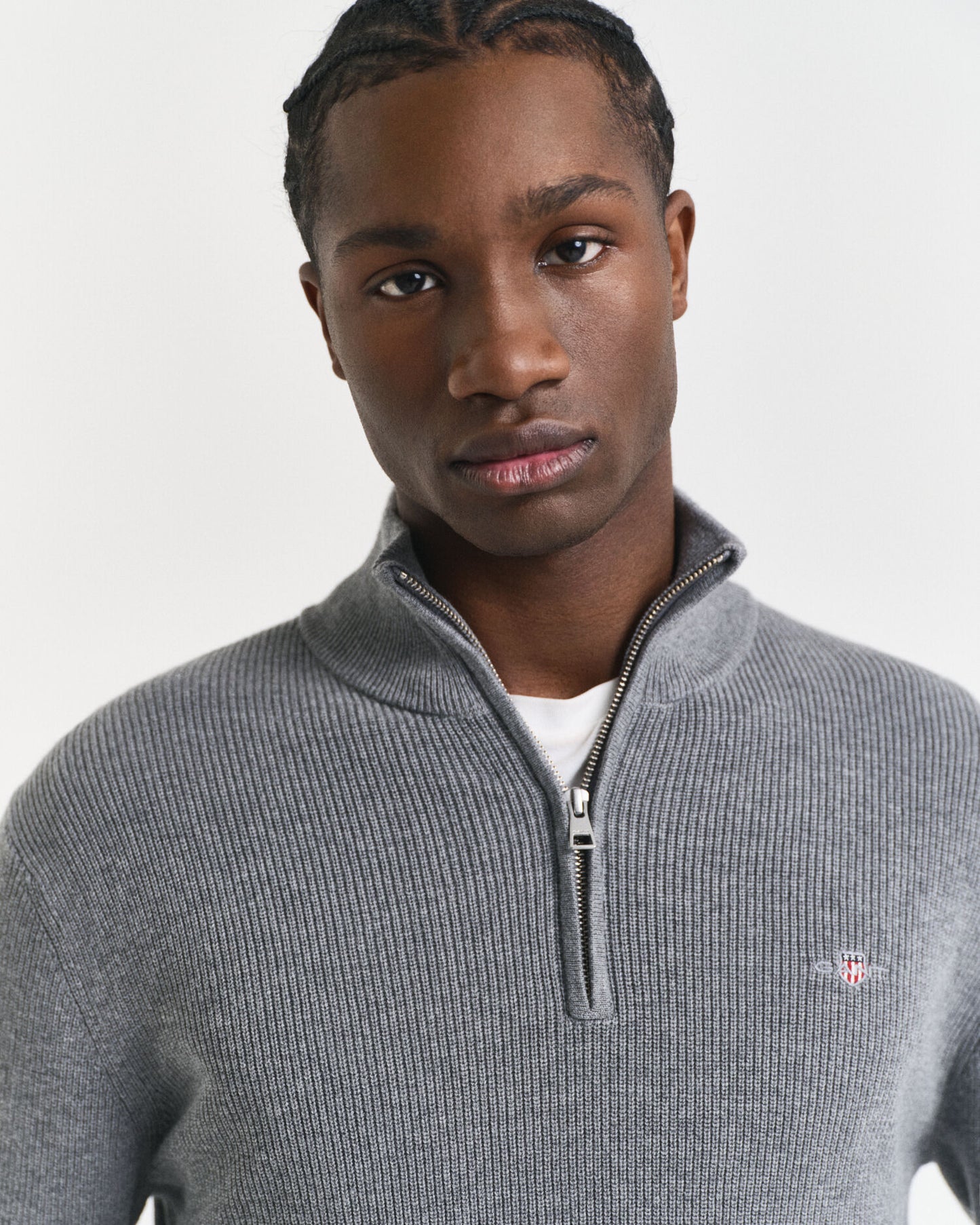 Ribbed Cotton Merino Wool Half-Zip Sweater